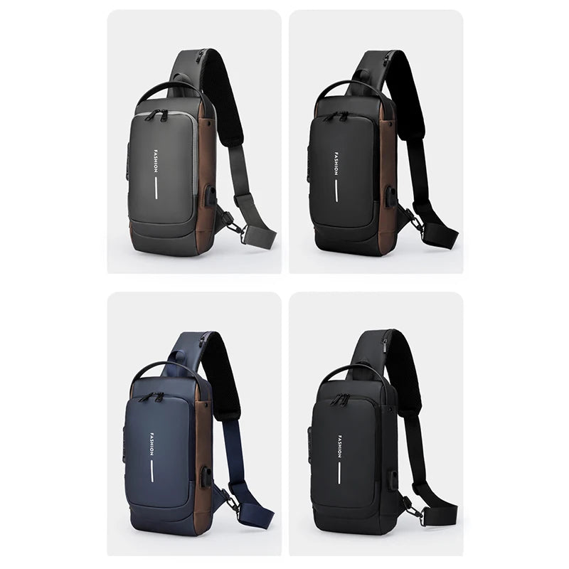 Men Crossbody Bag PU Leather Classic Anti-Theft Shoulder Bag Chest Bag Multifunctional For Men