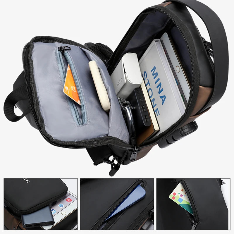 Men Crossbody Bag PU Leather Classic Anti-Theft Shoulder Bag Chest Bag Multifunctional For Men