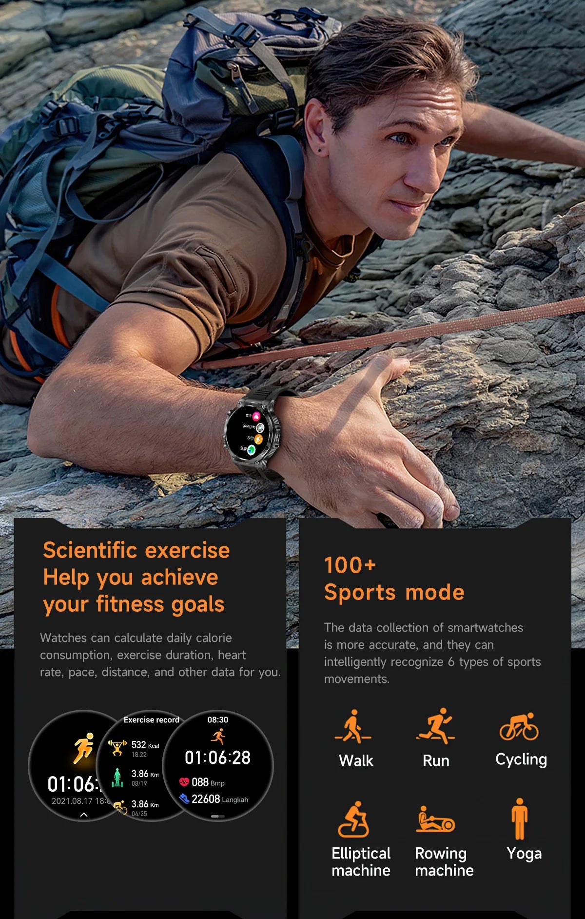 AK82 smart watch bluetooth call bluetooth call sports high definition waterproof heart rate flashlight multi-function