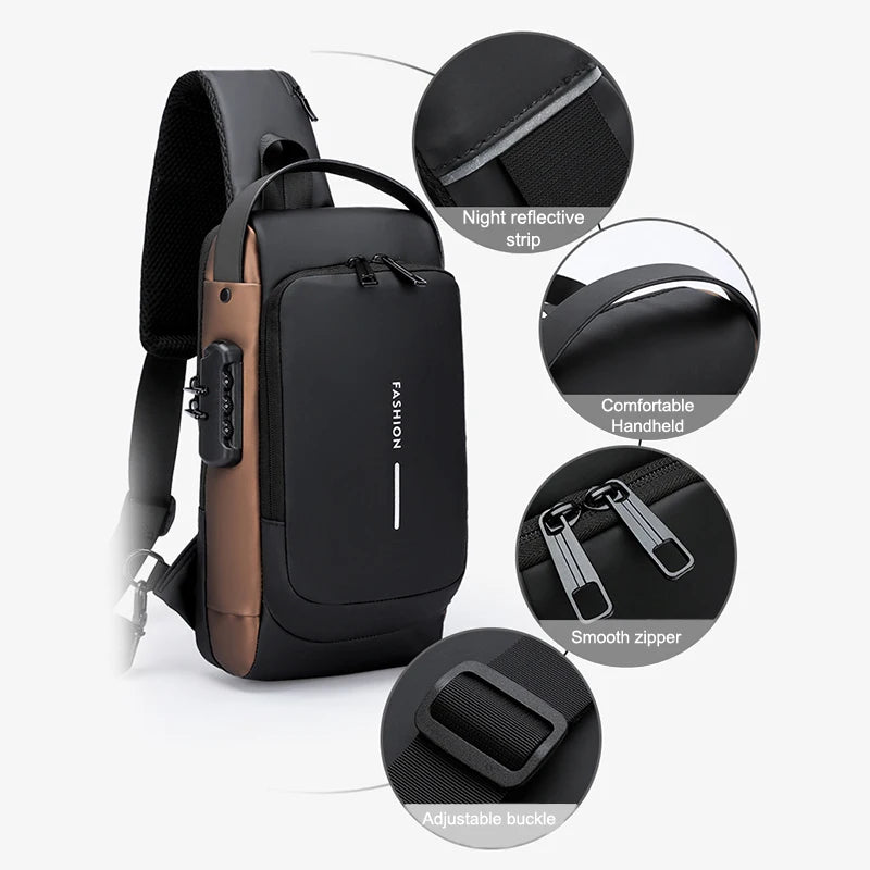 Men Crossbody Bag PU Leather Classic Anti-Theft Shoulder Bag Chest Bag Multifunctional For Men