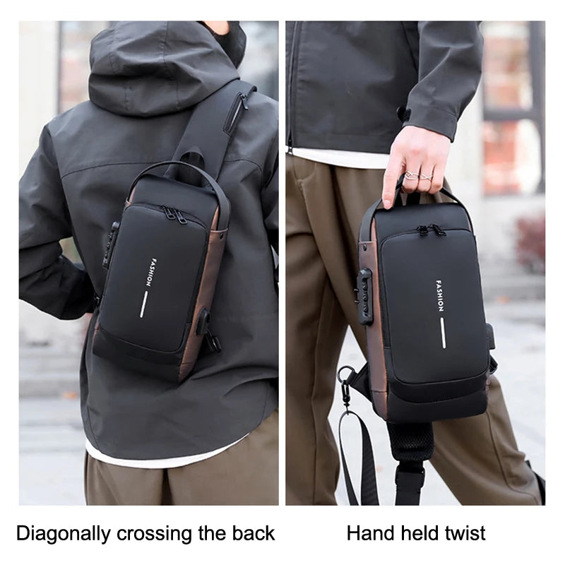 Men Crossbody Bag PU Leather Classic Anti-Theft Shoulder Bag Chest Bag Multifunctional For Men