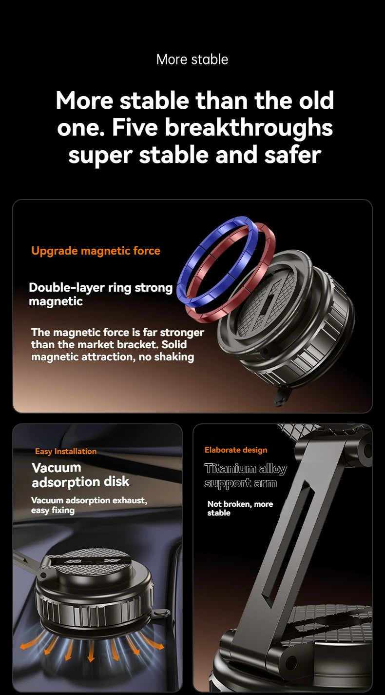 Car Mount Electric Vacuum Magnetic Holder Foldable Strong Suction Stand For Cell Phone For iphone 12 13 14 15 16 Live Streaming