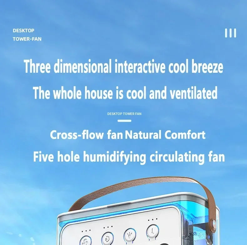 Portable air conditioning fan mini evaporative air cooler with 7 color LED lights 1/2/3 hour timer 3 wind speeds and 3 spray mod