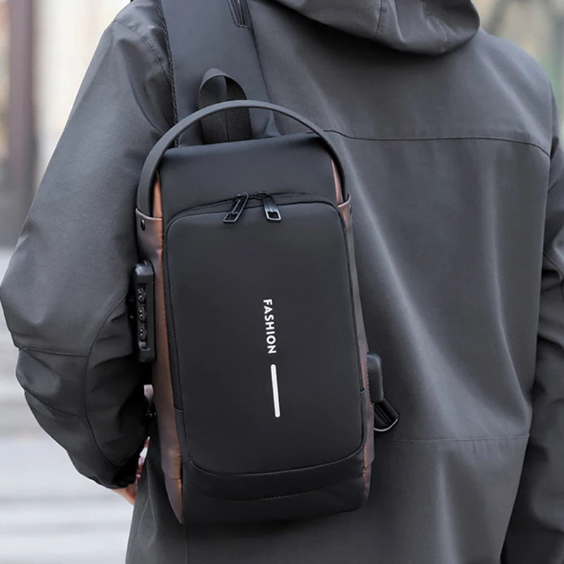 Men Crossbody Bag PU Leather Classic Anti-Theft Shoulder Bag Chest Bag Multifunctional For Men