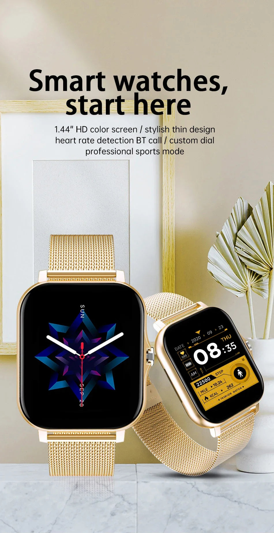 New Smart Watch Android IOS Phone 1.44 Inch Color Screen Bluetooth Call Blood Oxygen/Pressure Monitoring Smart Watch Women Men