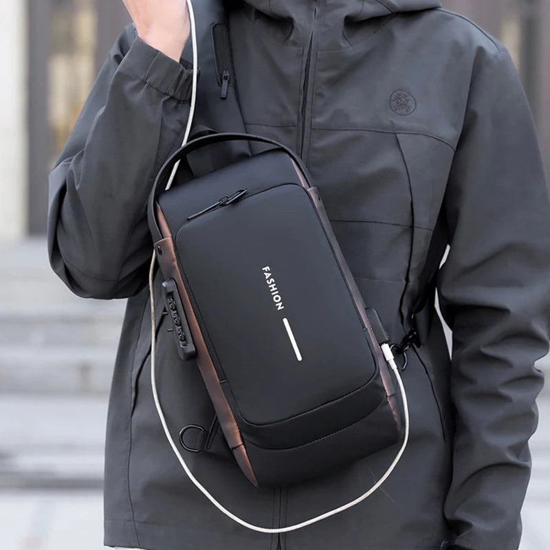 Men Crossbody Bag PU Leather Classic Anti-Theft Shoulder Bag Chest Bag Multifunctional For Men