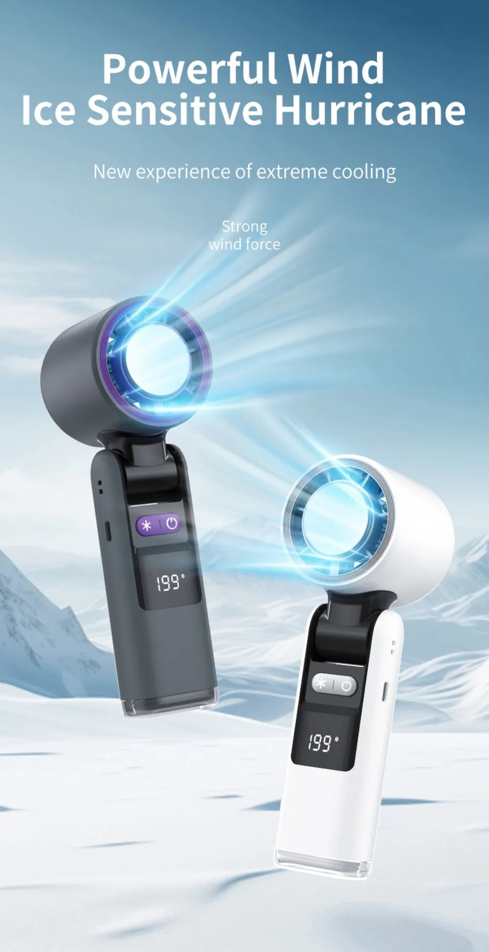 Mini Ice Compress Handheld Turbo Jet Fan 199 Wind Speeds Adjustable 4000mAh USB Rechargeable Portable Fan Outdoor Turbo Neck Fan