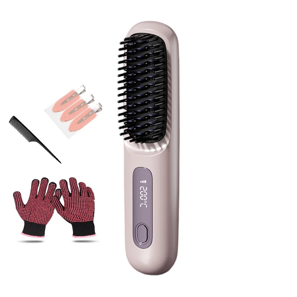 Cordless Hair Straightening Brush Straightener Rechargeable Hot Brush