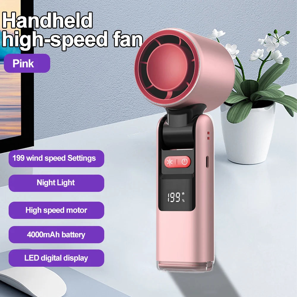 Mini Ice Compress Handheld Turbo Jet Fan 199 Wind Speeds Adjustable 4000mAh USB Rechargeable Portable Fan Outdoor Turbo Neck Fan