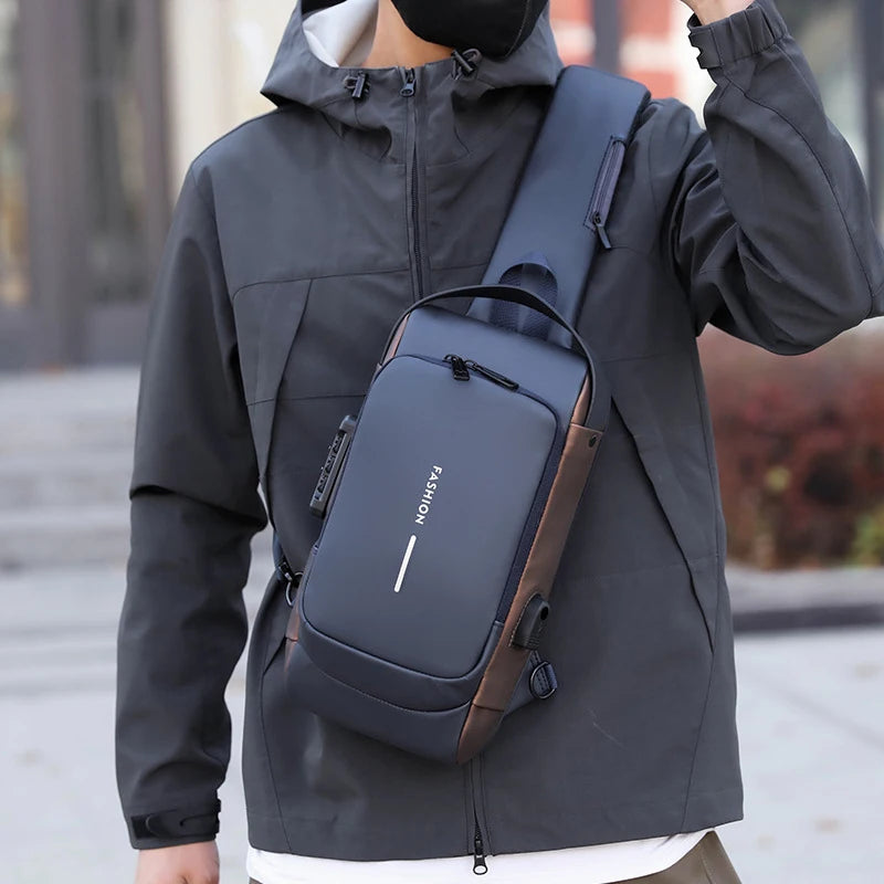 Men Crossbody Bag PU Leather Classic Anti-Theft Shoulder Bag Chest Bag Multifunctional For Men