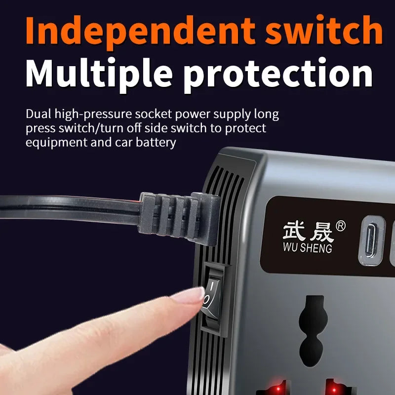 Portable Car Power Inverter 12V to 110V / 24V to 220V with 4 USB Fast Charging Ports | AC Outlet Adapter for Car, Truck & RV