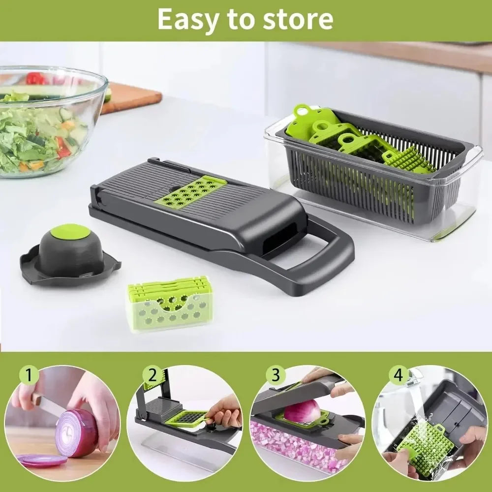 14-in-1 Multifunctional Vegetable Chopper & Slicer | Manual Food Dicer with Grater Kitchen Tool
