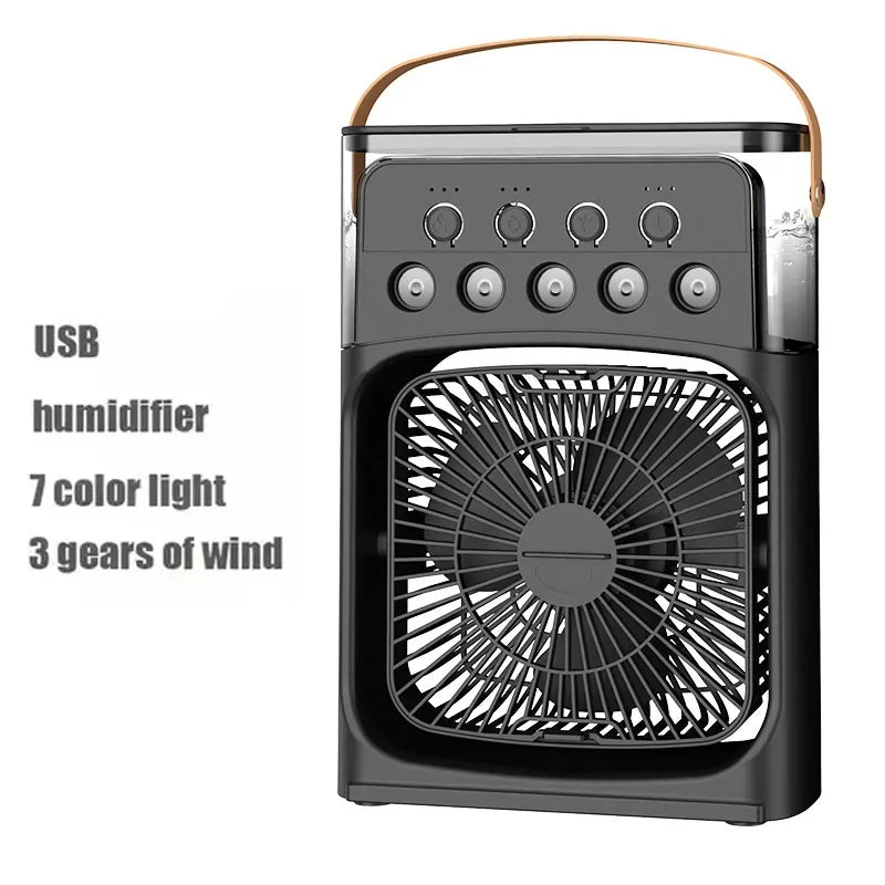 Portable air conditioning fan mini evaporative air cooler with 7 color LED lights 1/2/3 hour timer 3 wind speeds and 3 spray mod