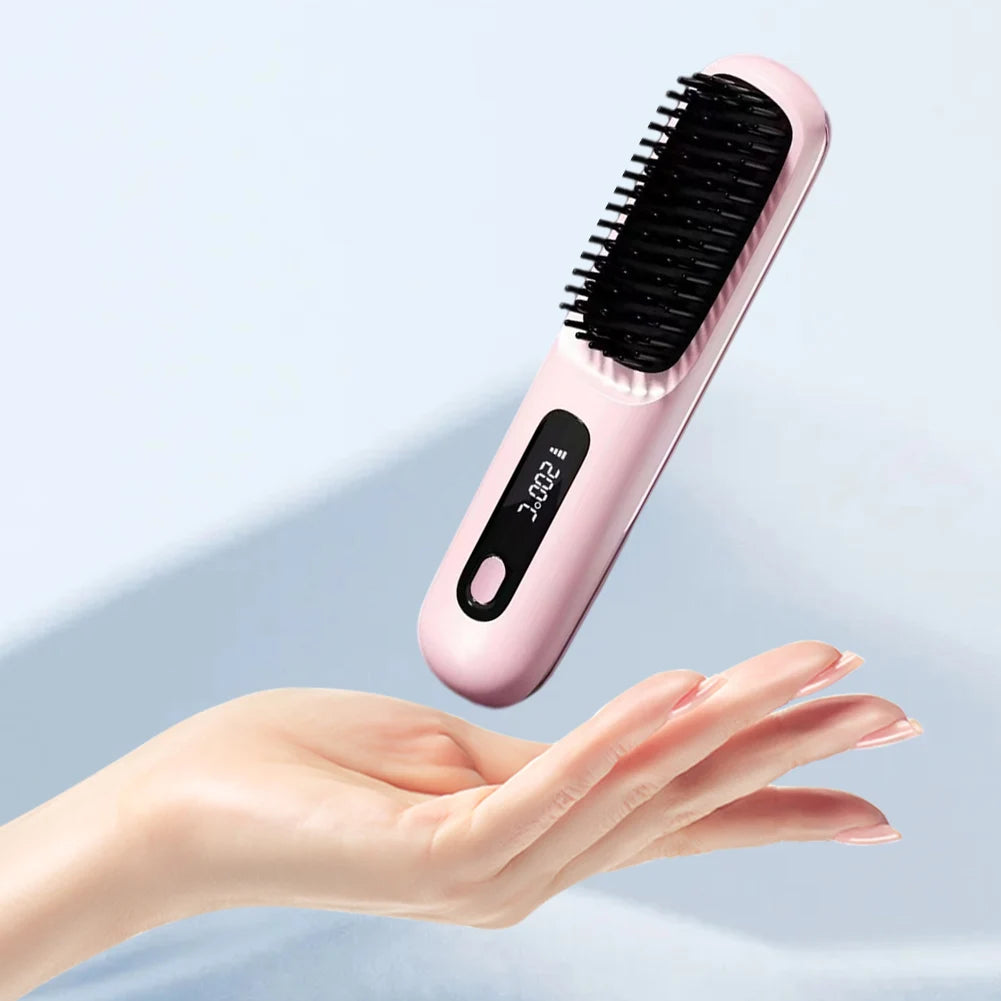 Cordless Hair Straightening Brush Straightener Rechargeable Hot Brush