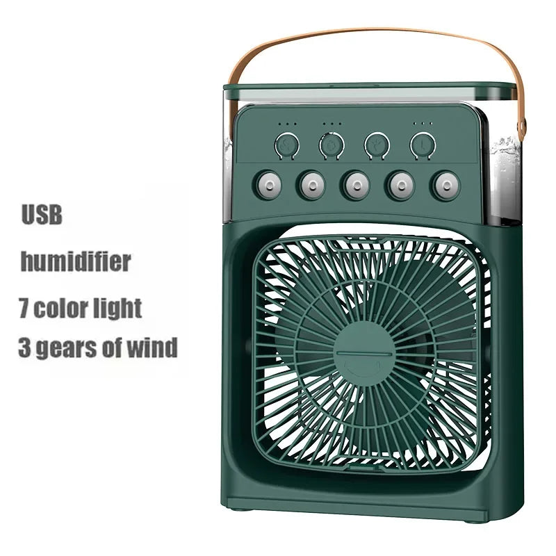 Portable air conditioning fan mini evaporative air cooler with 7 color LED lights 1/2/3 hour timer 3 wind speeds and 3 spray mod