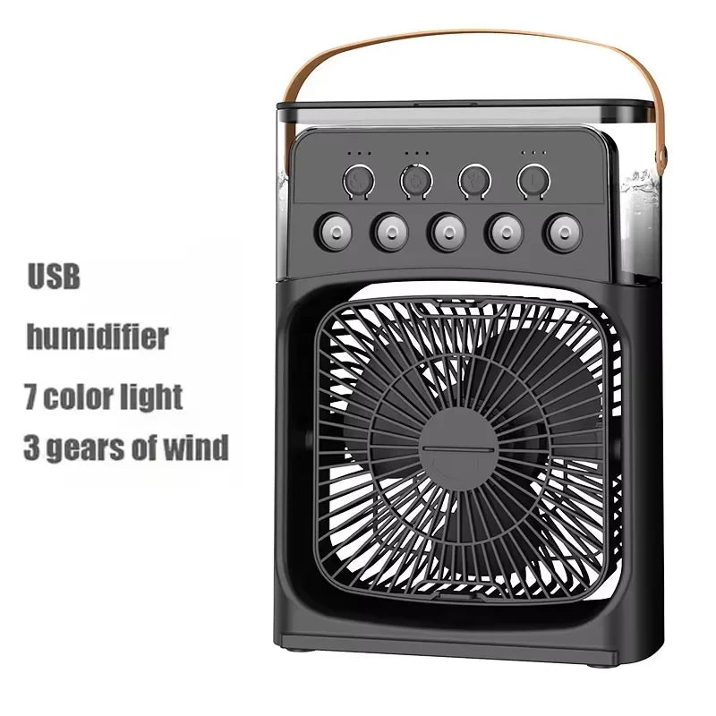 Portable air conditioning fan mini evaporative air cooler with 7 color LED lights 1/2/3 hour timer 3 wind speeds and 3 spray mod