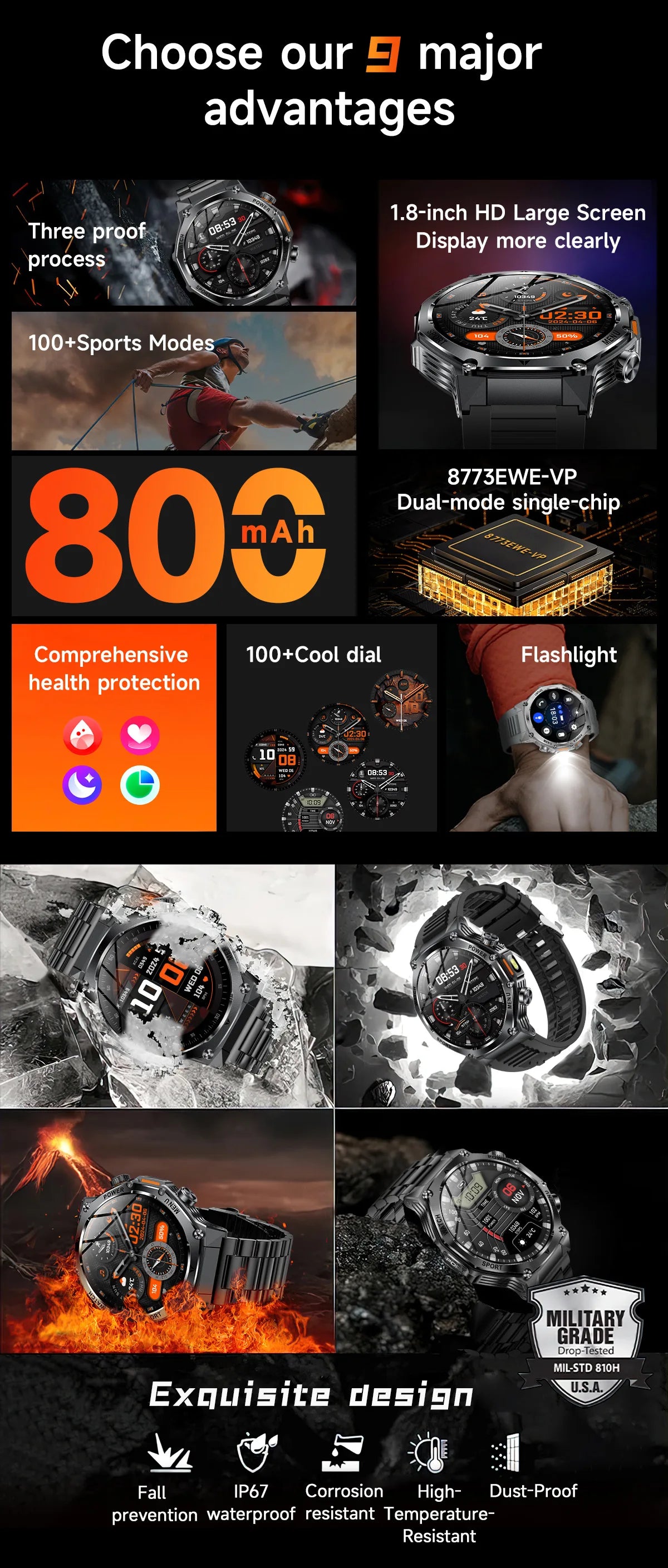 AK82 smart watch bluetooth call bluetooth call sports high definition waterproof heart rate flashlight multi-function