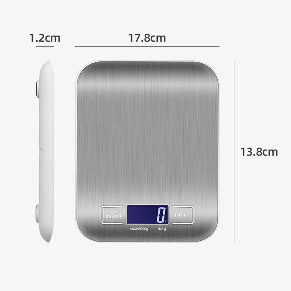 5kg Digital Kitchen Scale with LCD Backlit Display | Stainless Steel Food & Coffee Weighing Scale