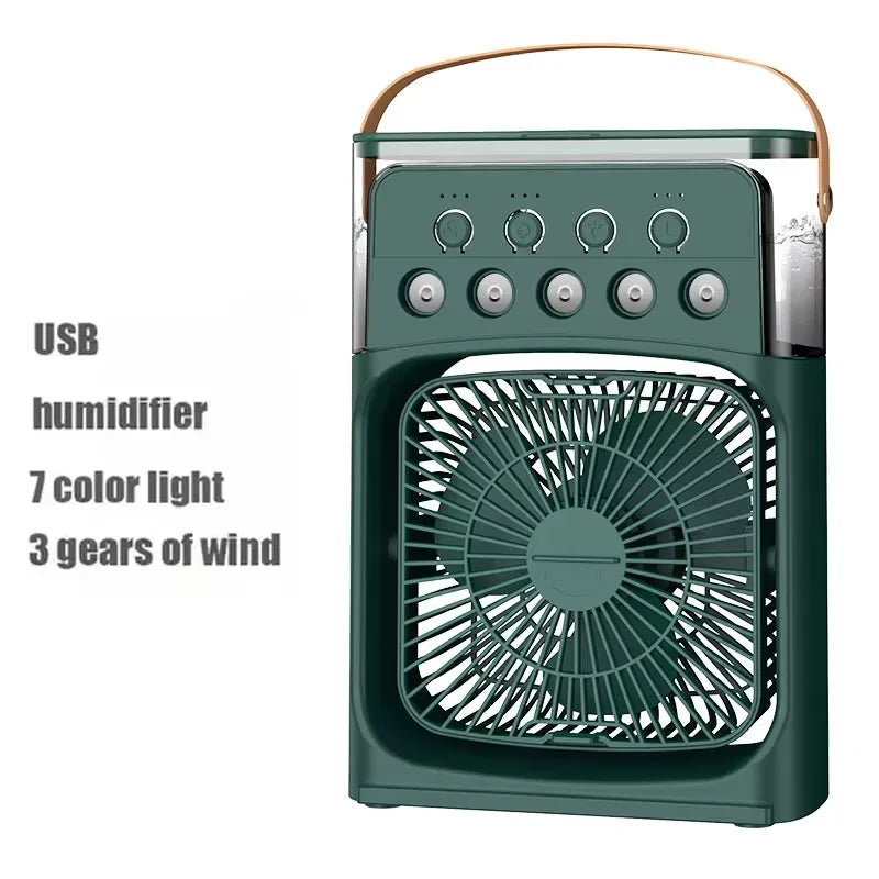 Portable air conditioning fan mini evaporative air cooler with 7 color LED lights 1/2/3 hour timer 3 wind speeds and 3 spray mod