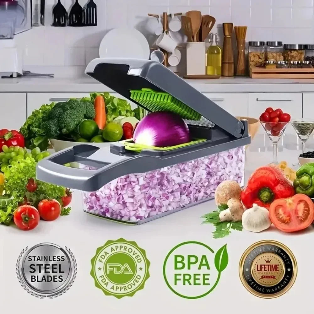 14-in-1 Multifunctional Vegetable Chopper & Slicer | Manual Food Dicer with Grater Kitchen Tool