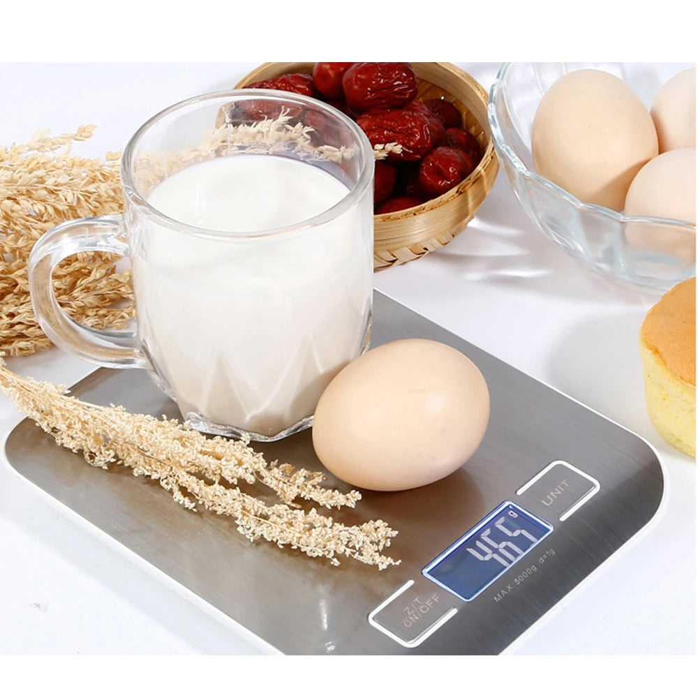 5kg Digital Kitchen Scale with LCD Backlit Display | Stainless Steel Food & Coffee Weighing Scale
