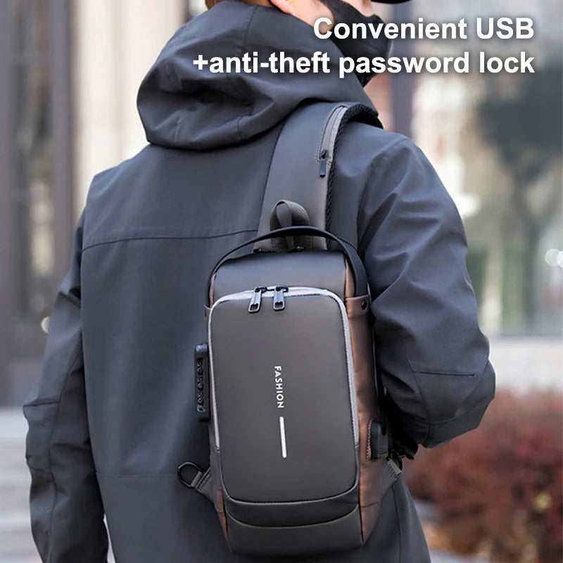Men Crossbody Bag PU Leather Classic Anti-Theft Shoulder Bag Chest Bag Multifunctional For Men