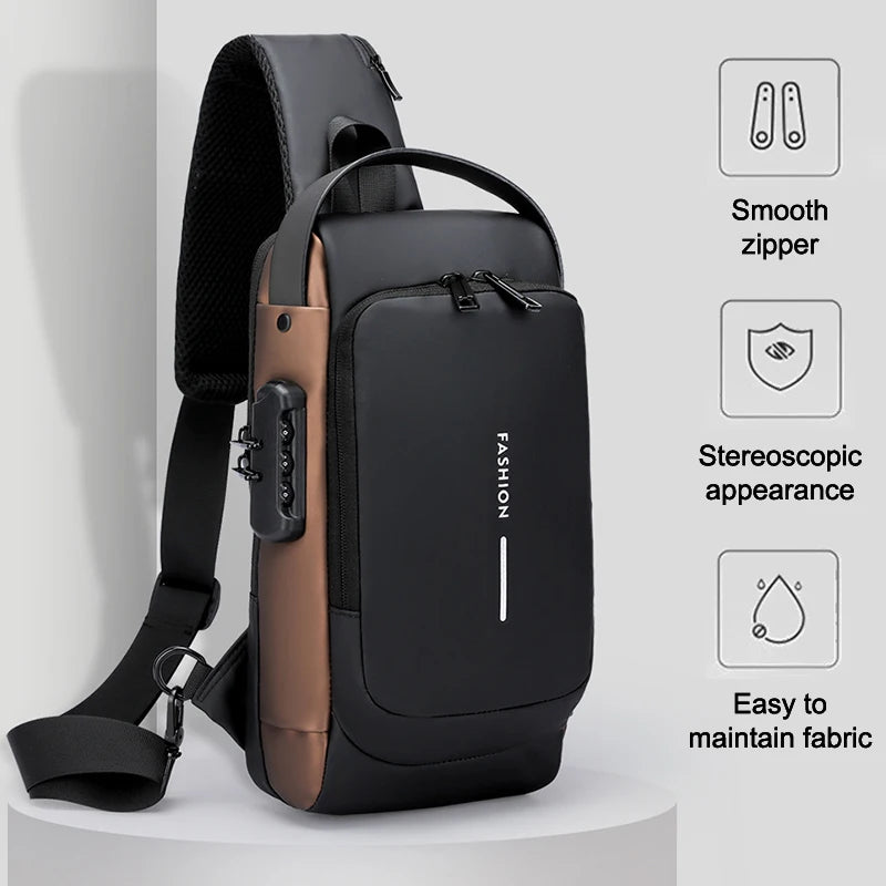 Men Crossbody Bag PU Leather Classic Anti-Theft Shoulder Bag Chest Bag Multifunctional For Men