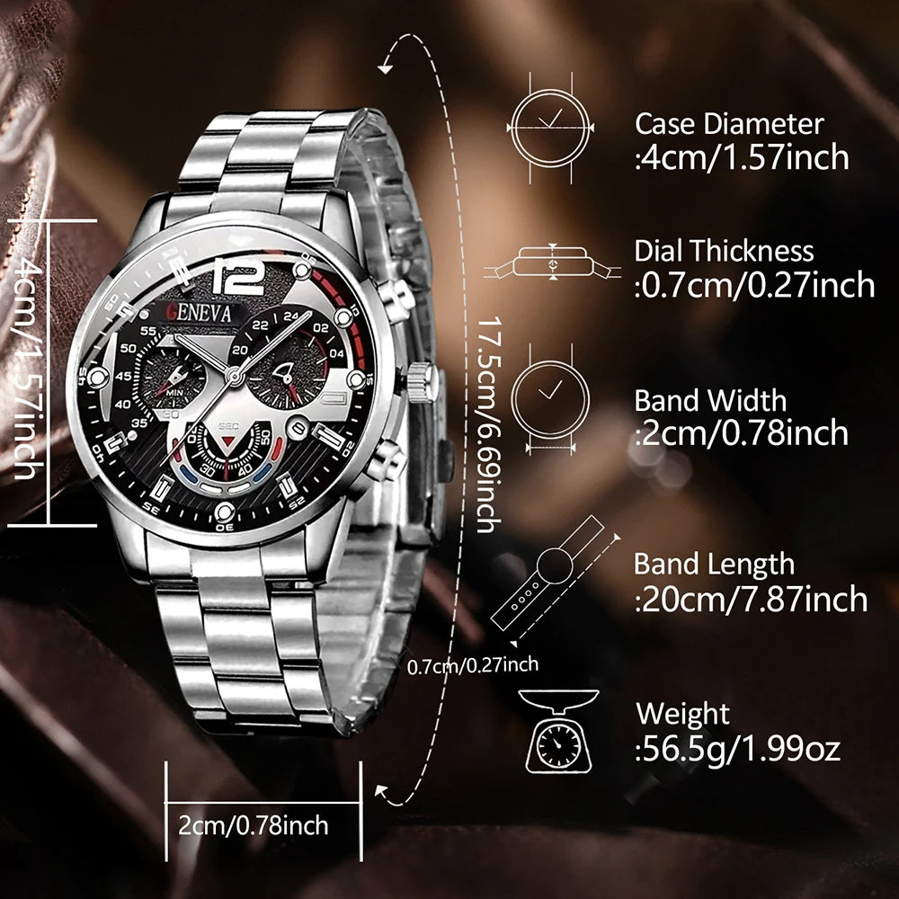 2PCS Men's Watch Set Trendy Fashion Business Digital Scale Circular Dial Quartz Watch Set Suitable for Daily Clothing Matching