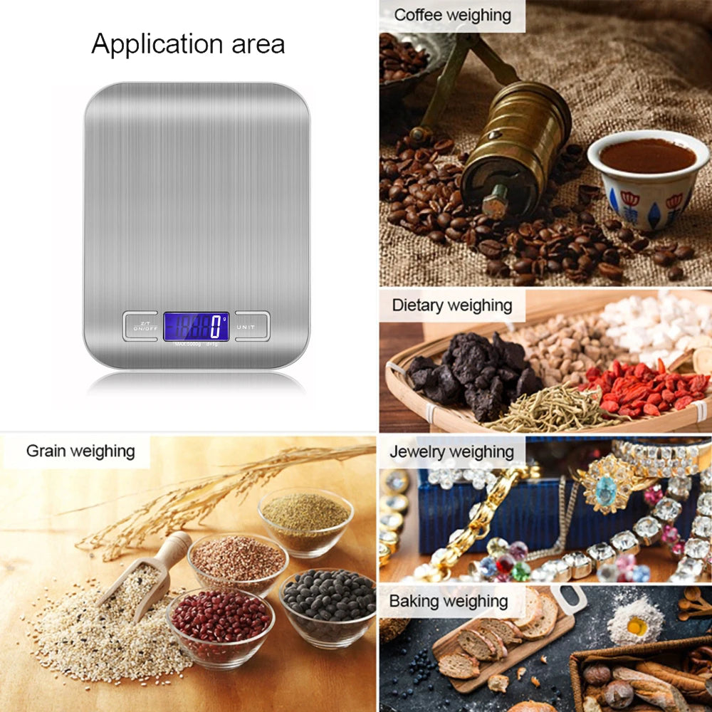 5kg Digital Kitchen Scale with LCD Backlit Display | Stainless Steel Food & Coffee Weighing Scale