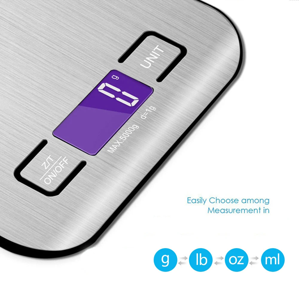 5kg Digital Kitchen Scale with LCD Backlit Display | Stainless Steel Food & Coffee Weighing Scale
