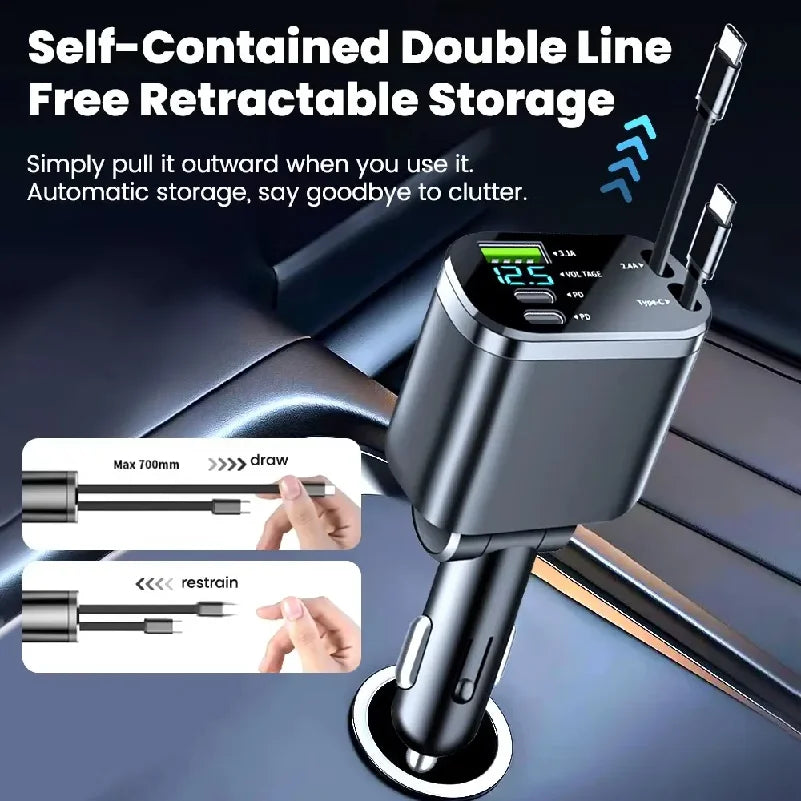 Fast Charging Car Charger Adapter 120W | Dual Type-C & USB Car Charger