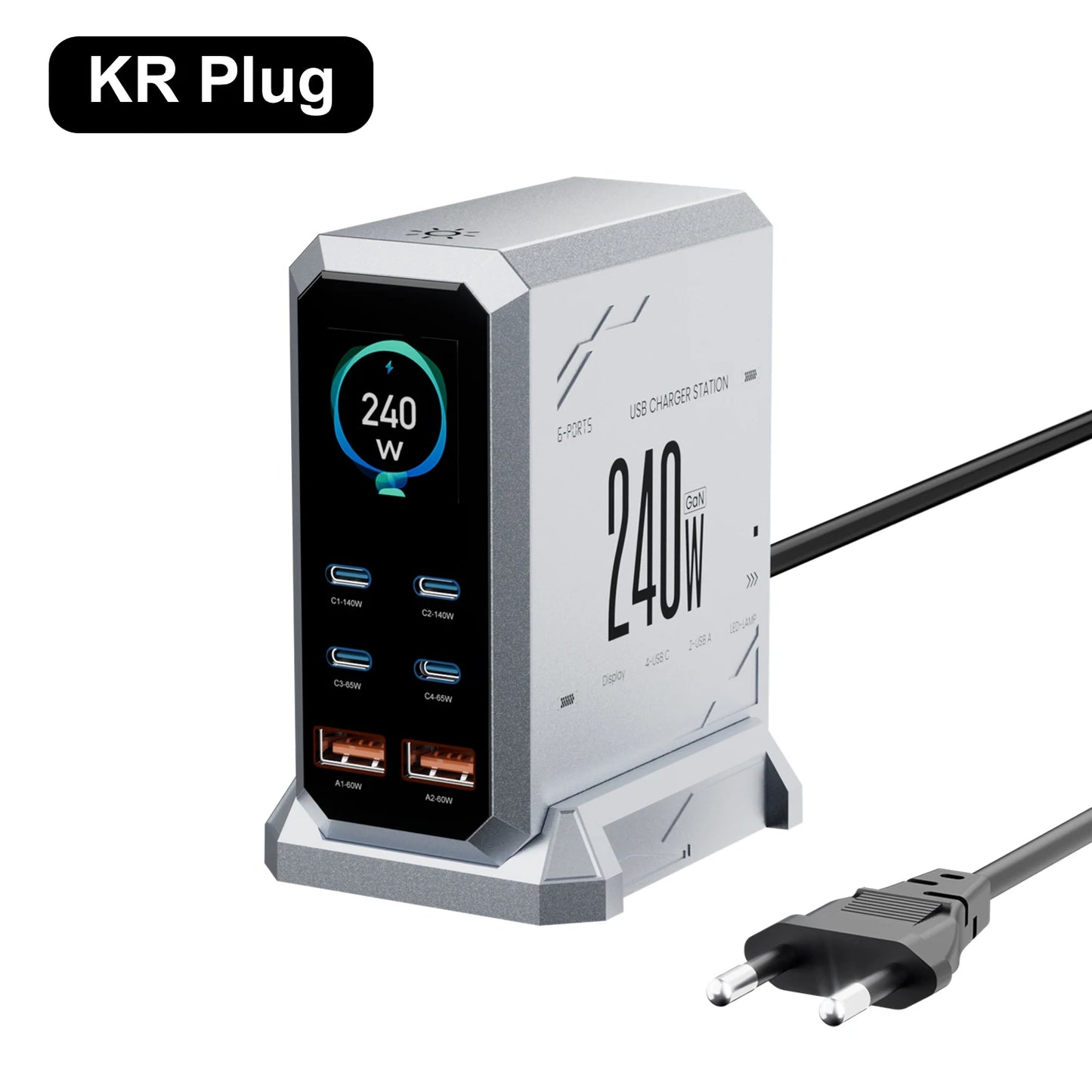 240W GaN 6-in-1 Fast Charger | 140W PD3.1 USB-C Charging Station with Digital Display for iPhone, MacBook & Samsung
