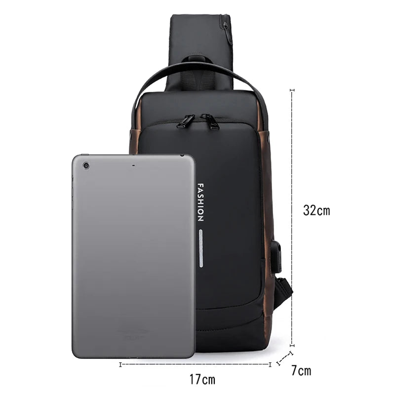 Men Crossbody Bag PU Leather Classic Anti-Theft Shoulder Bag Chest Bag Multifunctional For Men
