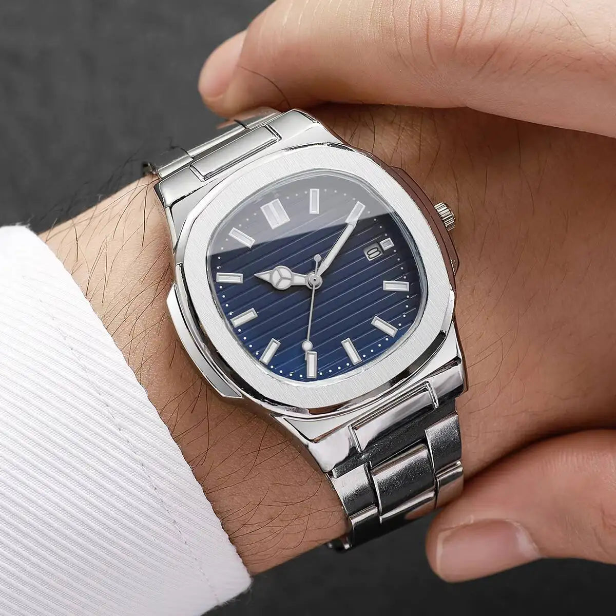 Luxury Men's Square Dial Quartz Watch | Stainless Steel Business Wristwatch with Calendar for Men