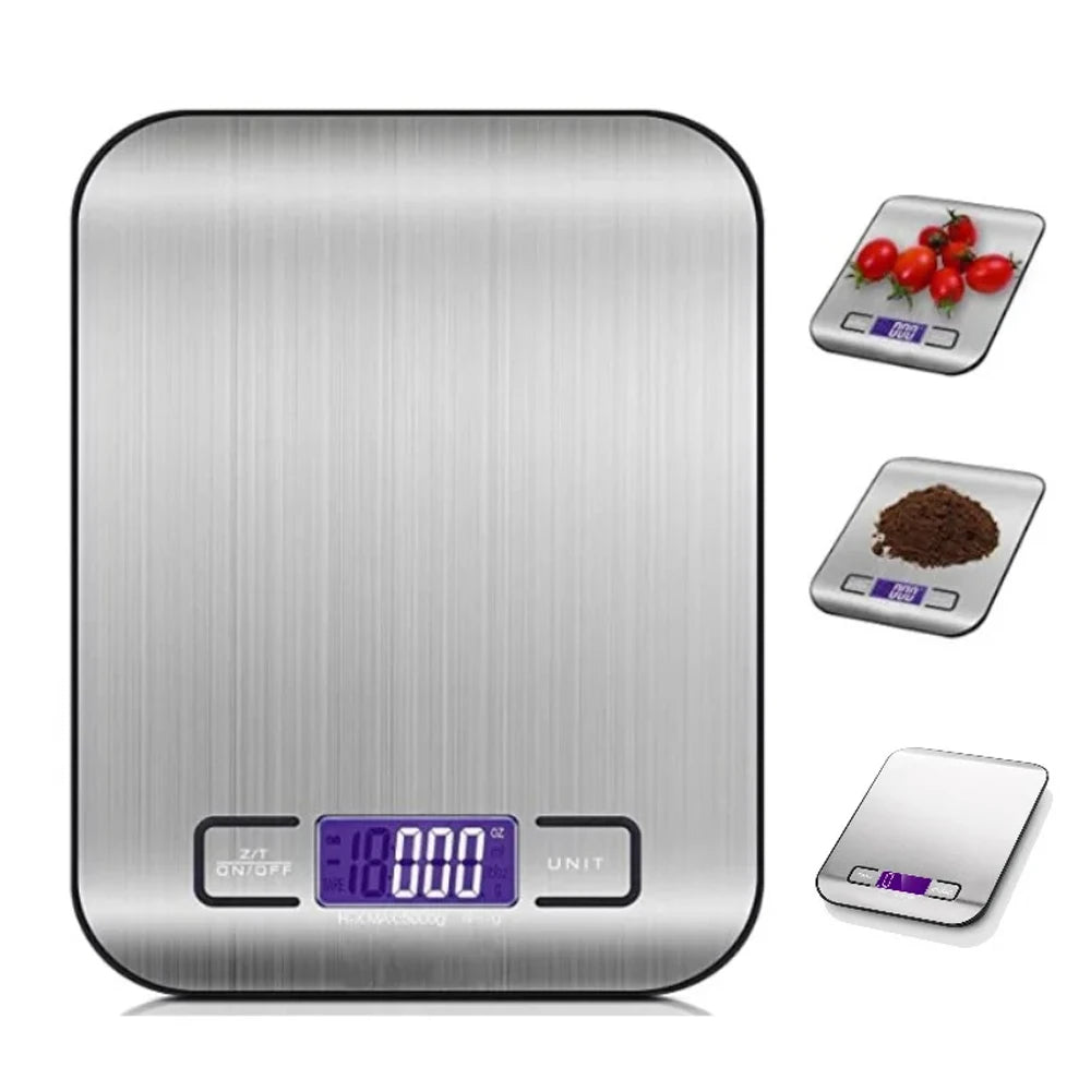 5kg Digital Kitchen Scale with LCD Backlit Display | Stainless Steel Food & Coffee Weighing Scale