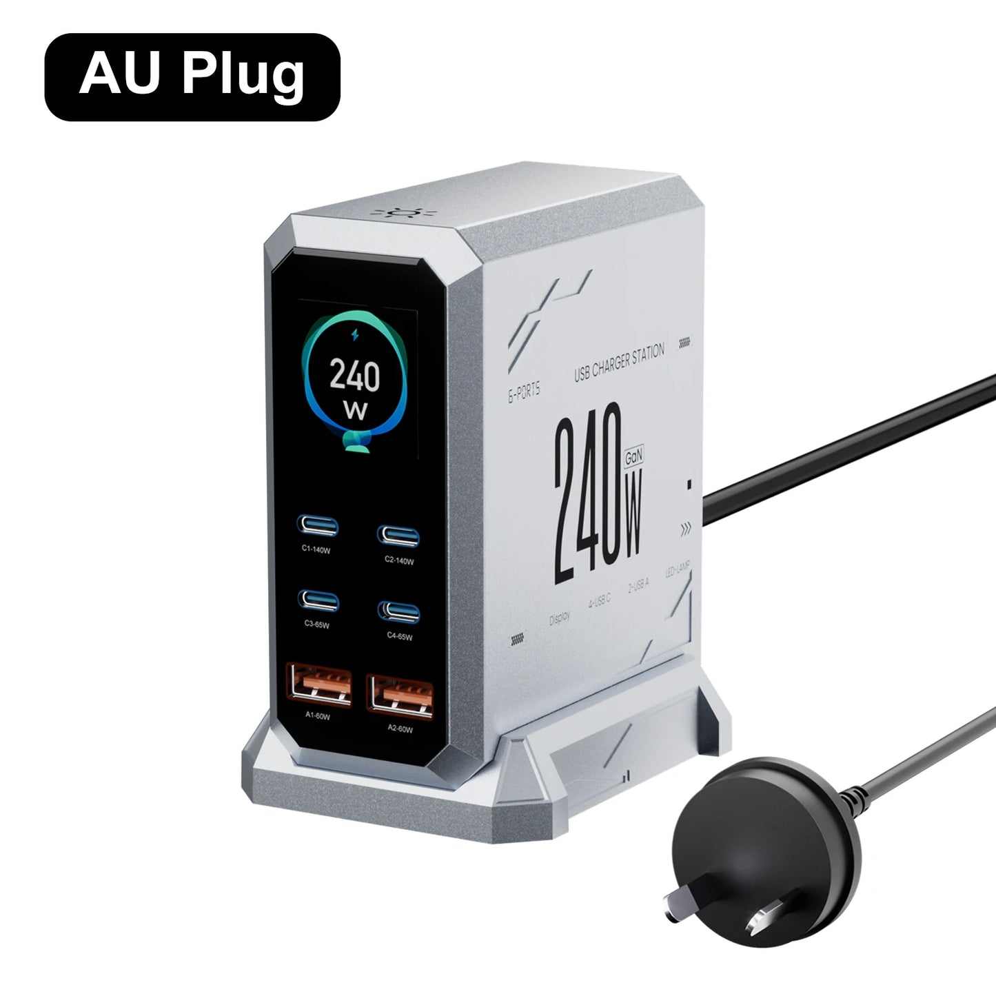 240W GaN 6-in-1 Fast Charger | 140W PD3.1 USB-C Charging Station with Digital Display for iPhone, MacBook & Samsung
