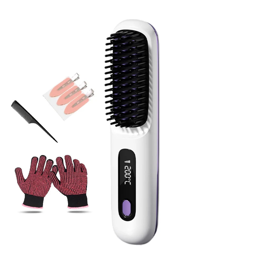 Cordless Hair Straightening Brush Straightener Rechargeable Hot Brush