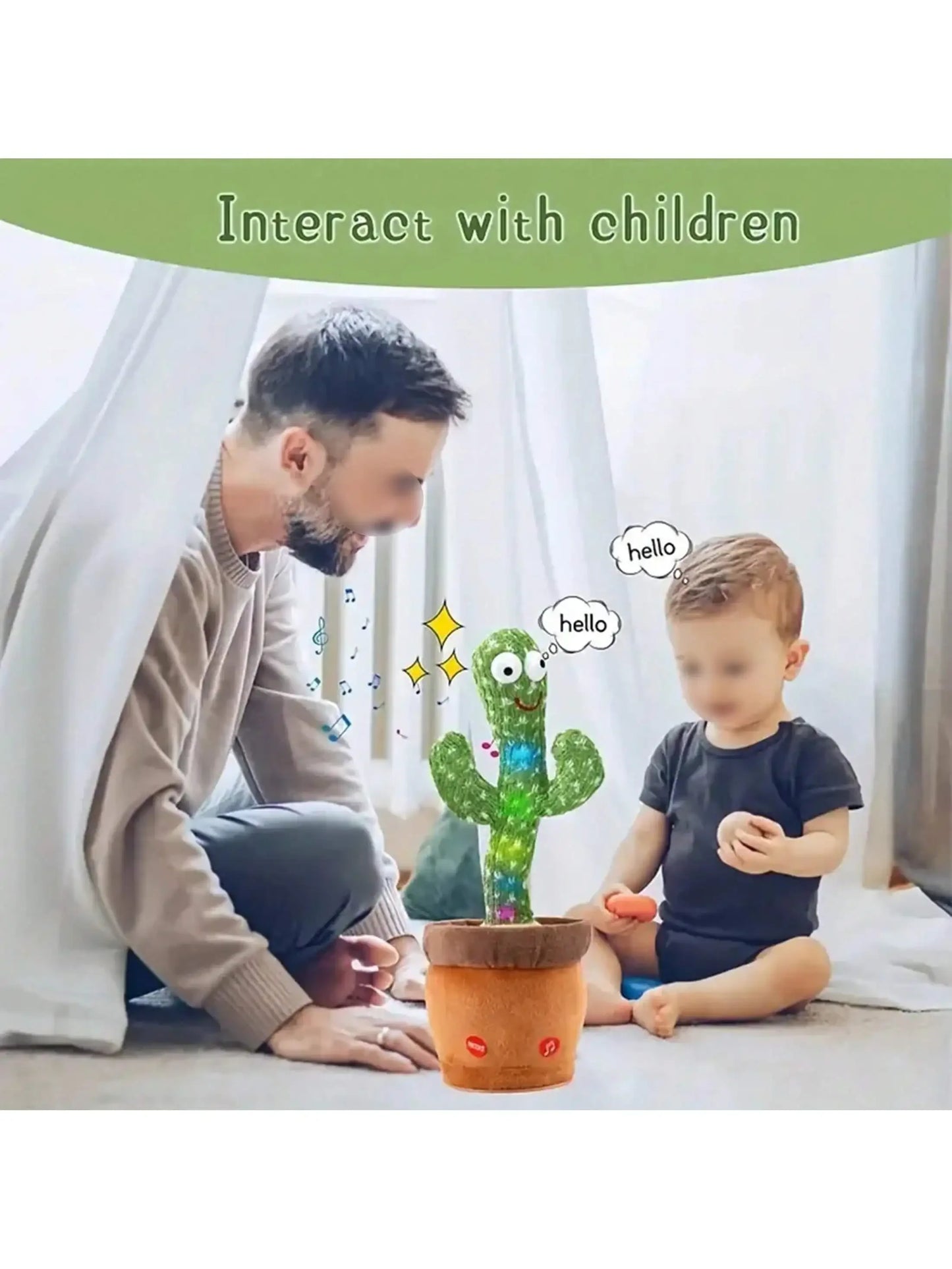 Magic Dancing Cactus Toy with Voice Repeat & LED Lights | Singing Talking Interactive Plush Toy for Kids