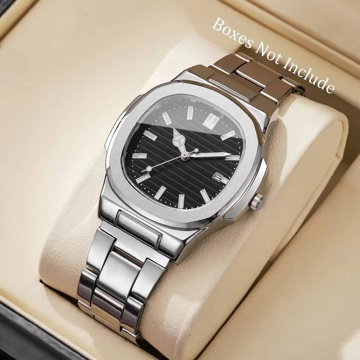 Luxury Men's Square Dial Quartz Watch | Stainless Steel Business Wristwatch with Calendar for Men