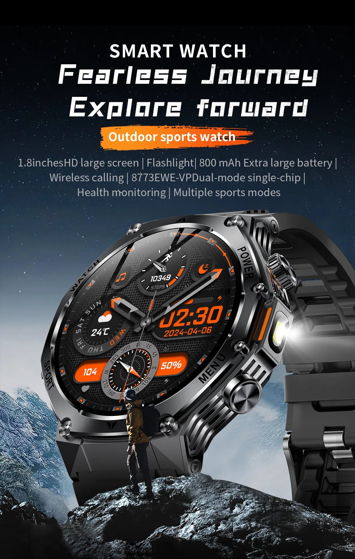 AK82 smart watch bluetooth call bluetooth call sports high definition waterproof heart rate flashlight multi-function