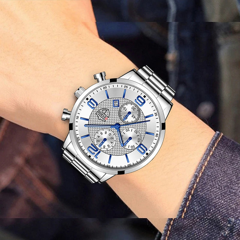reloj hombre Luxury Business Men Watchs Stainless Steel Quartz Wrist Watch Male Leather Calendar Luminous male relogio masculino