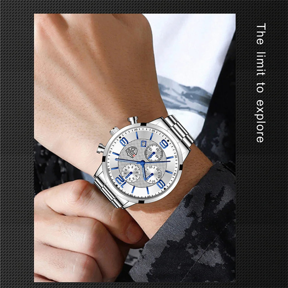 reloj hombre Luxury Business Men Watchs Stainless Steel Quartz Wrist Watch Male Leather Calendar Luminous male relogio masculino