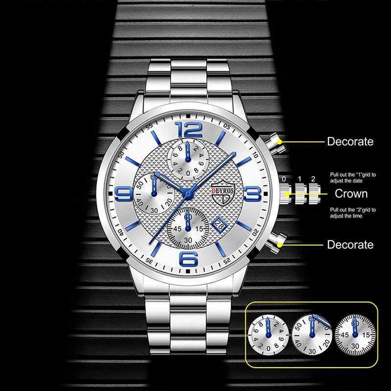reloj hombre Luxury Business Men Watchs Stainless Steel Quartz Wrist Watch Male Leather Calendar Luminous male relogio masculino
