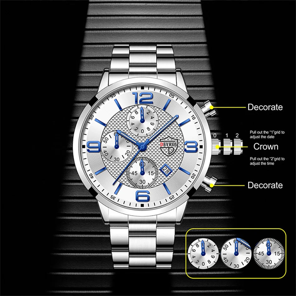 reloj hombre Luxury Business Men Watchs Stainless Steel Quartz Wrist Watch Male Leather Calendar Luminous male relogio masculino