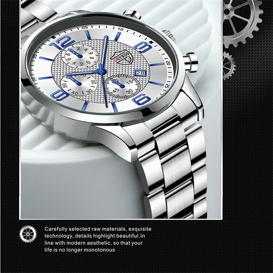reloj hombre Luxury Business Men Watchs Stainless Steel Quartz Wrist Watch Male Leather Calendar Luminous male relogio masculino