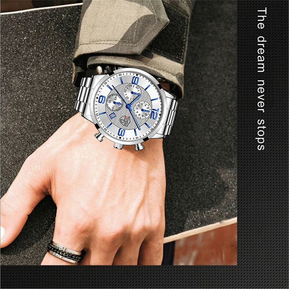 reloj hombre Luxury Business Men Watchs Stainless Steel Quartz Wrist Watch Male Leather Calendar Luminous male relogio masculino