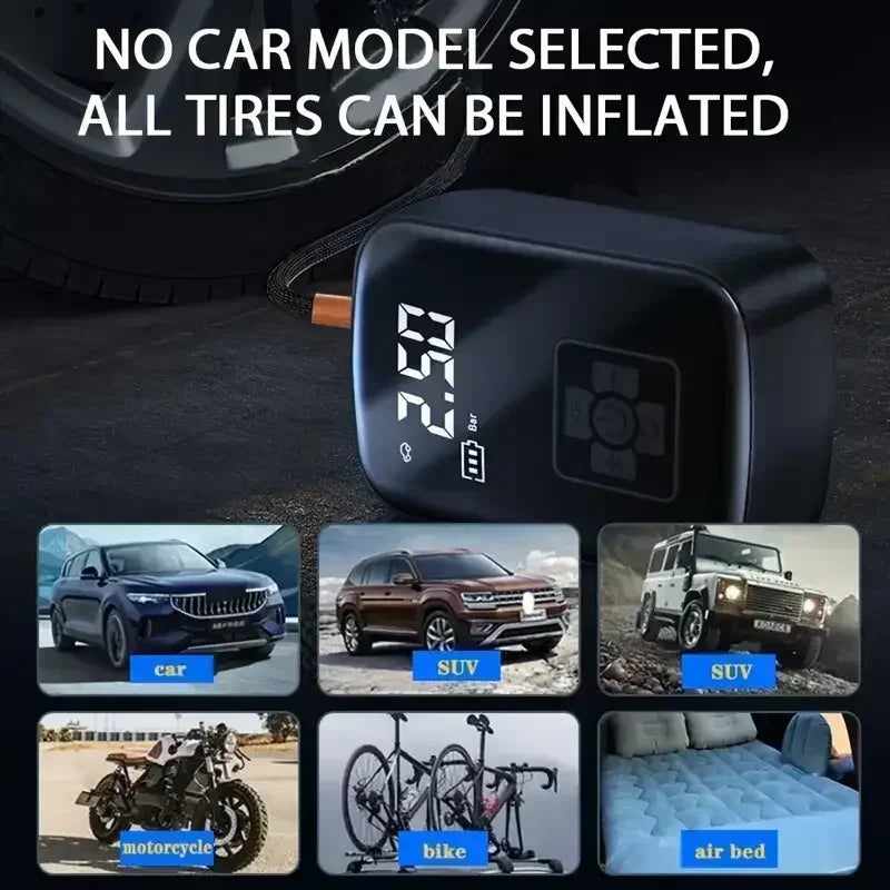 Mobile small and convenient digital cordless portable air pump, fast tire inflator, compressor, car tire inflator, bicycle, ball