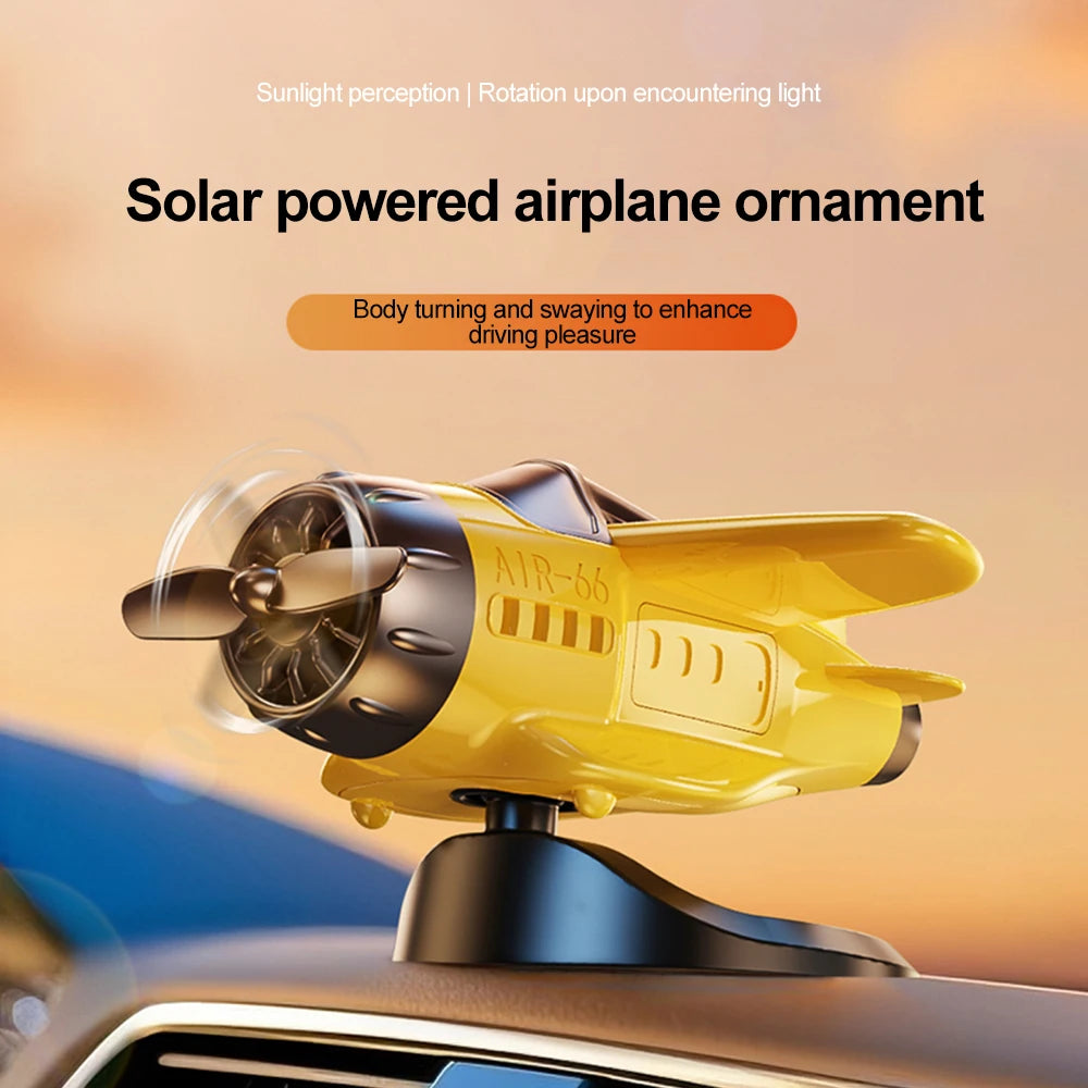Car Solar Airplane Ornaments 360 Rotary Creative Car Center Console Powered Aircraft Ornaments Car Interior Decor Accessories