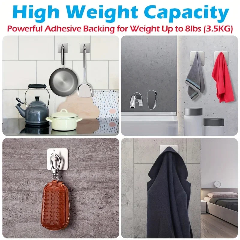 2/4pcs Self-Adhesive Towel Hooks Stainless Steel Stick-On Wall Hooks For Home Coat Robe Bathroom Organization Accessories