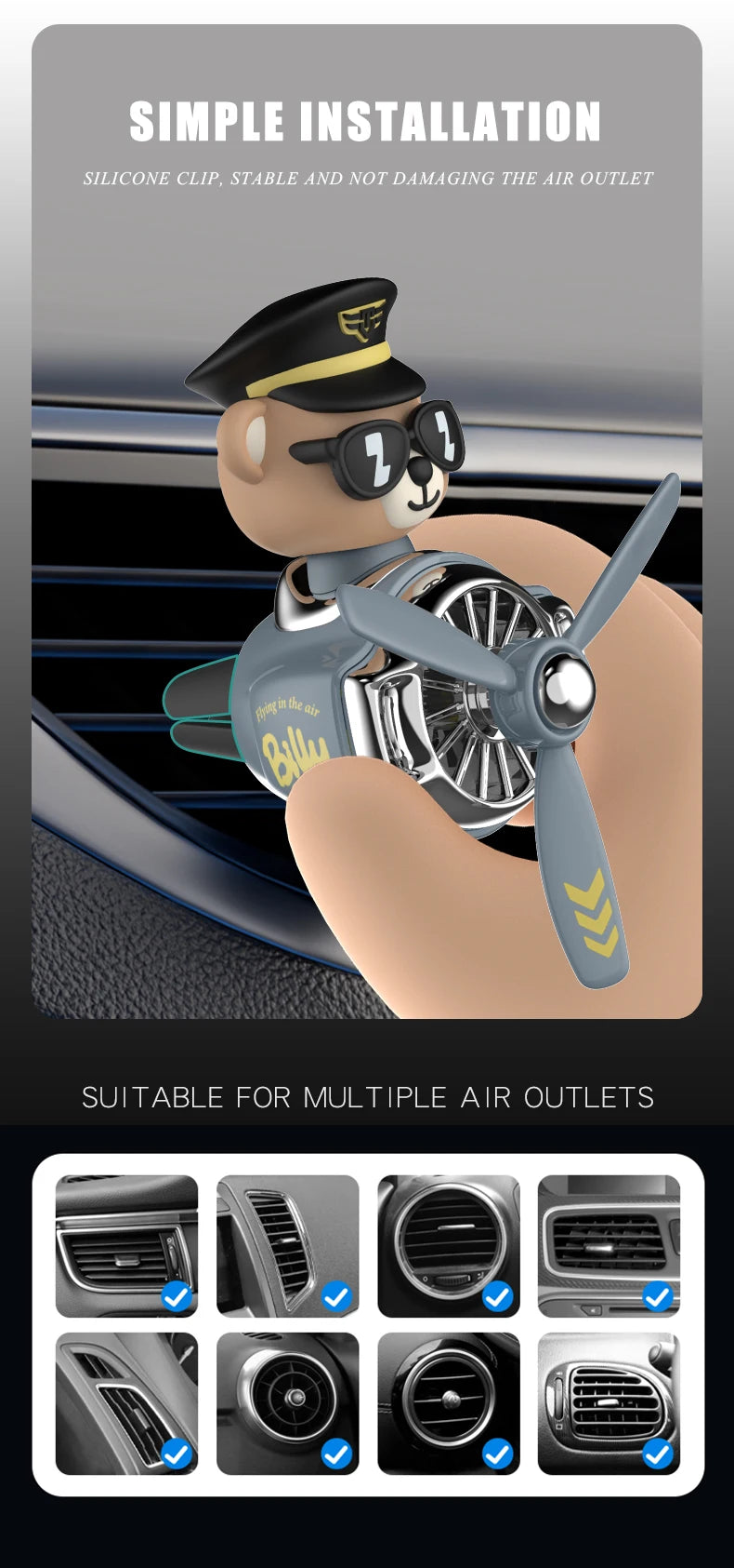 Head shaking rotating plane cool bear pilot car air fresheners accessories decoration funny aroma diffuser perfume fragrance men